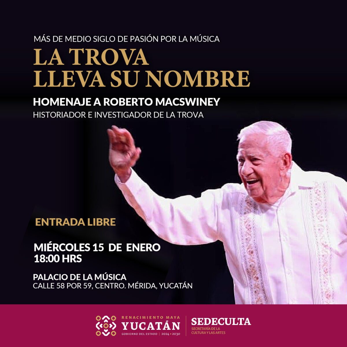 El 15 de enero se realizará un homenaje a Roberto MacSwiney en el Palacio de la Música. Reconocimiento a su legado en la difusión de la trova.