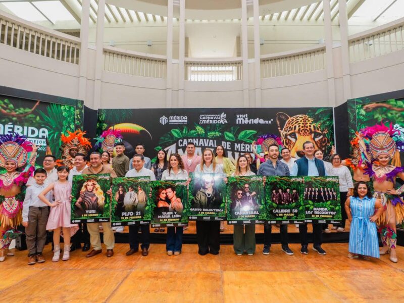 Disfruta el Carnaval de Mérida Amazónico 2025 con Calibre 50, Gabito Ballesteros, Yuri y más. Música, diversión y conciencia ambiental en Xmatkuil.