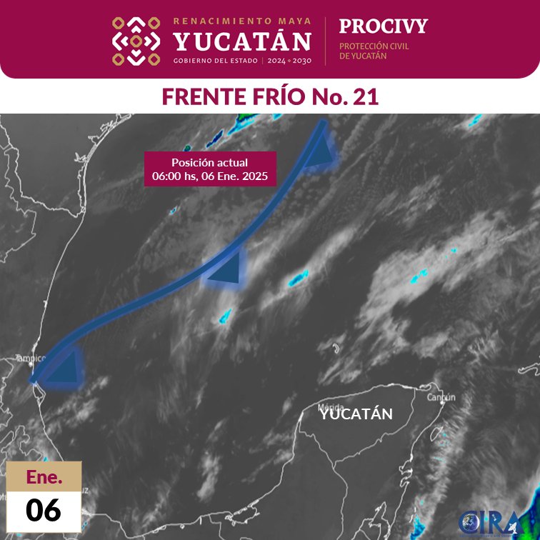Procivy pronostica lluvia, viento moderado y oleaje de 2.5 metros para Yucatán debido al Frente Frío No. 21 este Día de Reyes.