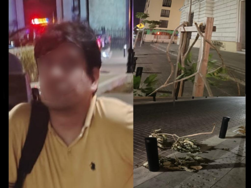 La SSP detiene a un sujeto por daños a bienes públicos en Mérida. Actuación rápida y coordinación efectiva con la Policía Municipal.