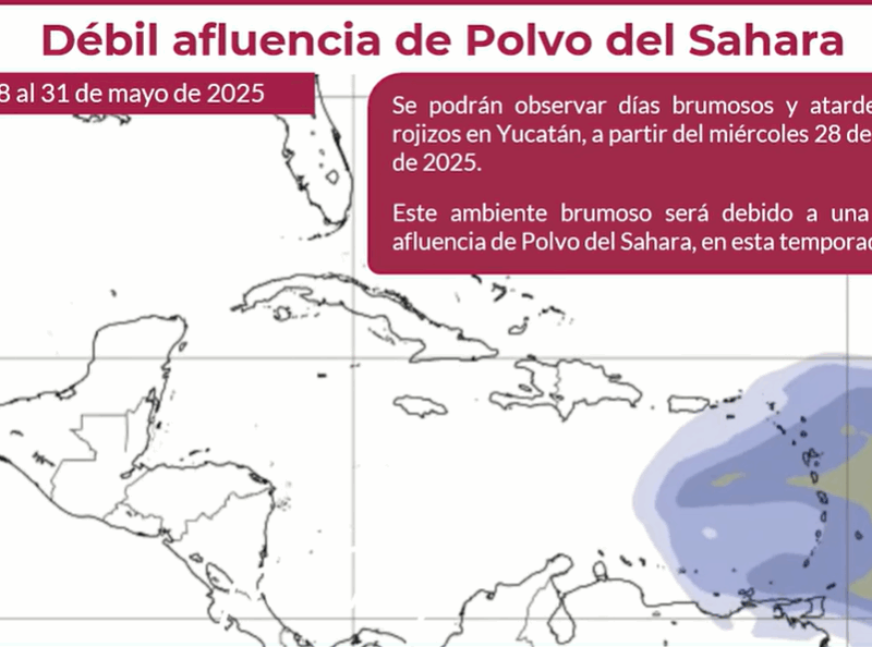 Polvo del Sahara en Yucatán traerá bruma y atardeceres rojizos sin afectar la calidad del aire, informa Protección Civil.