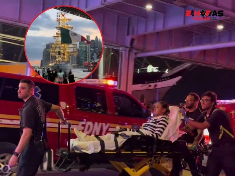 Buque escuela Cuauhtémoc choca contra el puente de Brooklyn