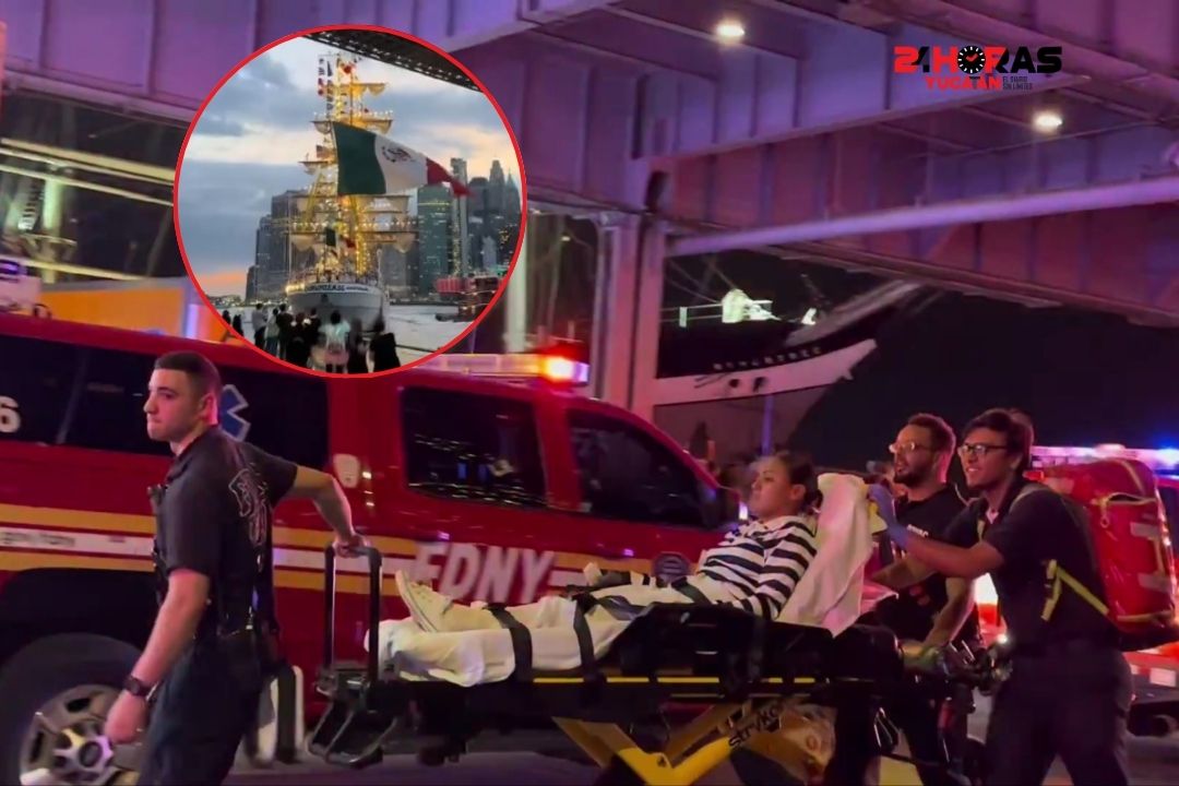 Buque escuela Cuauhtémoc choca contra el puente de Brooklyn