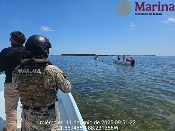 Retienen embarcación sin permisos de pesca en Dzilam de Bravo con 18 kg de producto marino, informa la Secretaría de Marina.