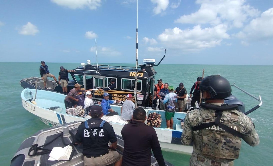 Frenan pesca furtiva en Celestún con operativo conjunto. Gobierno del Renacimiento Maya refuerza vigilancia costera. Pesca furtiva en Yucatán