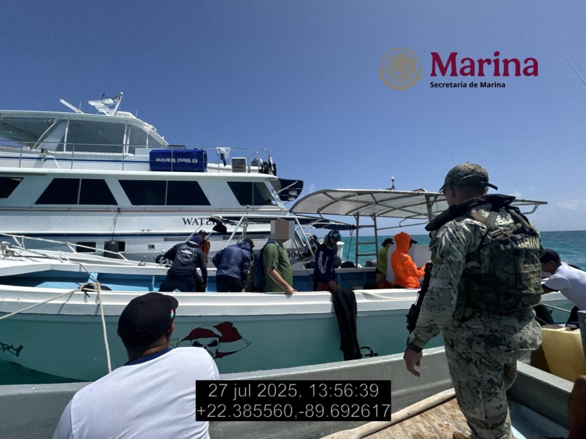 Marina retiene yate con pesca ilegal en el Arrecife Alacranes; no contaba con permisos de buceo ni estadía vigente.
