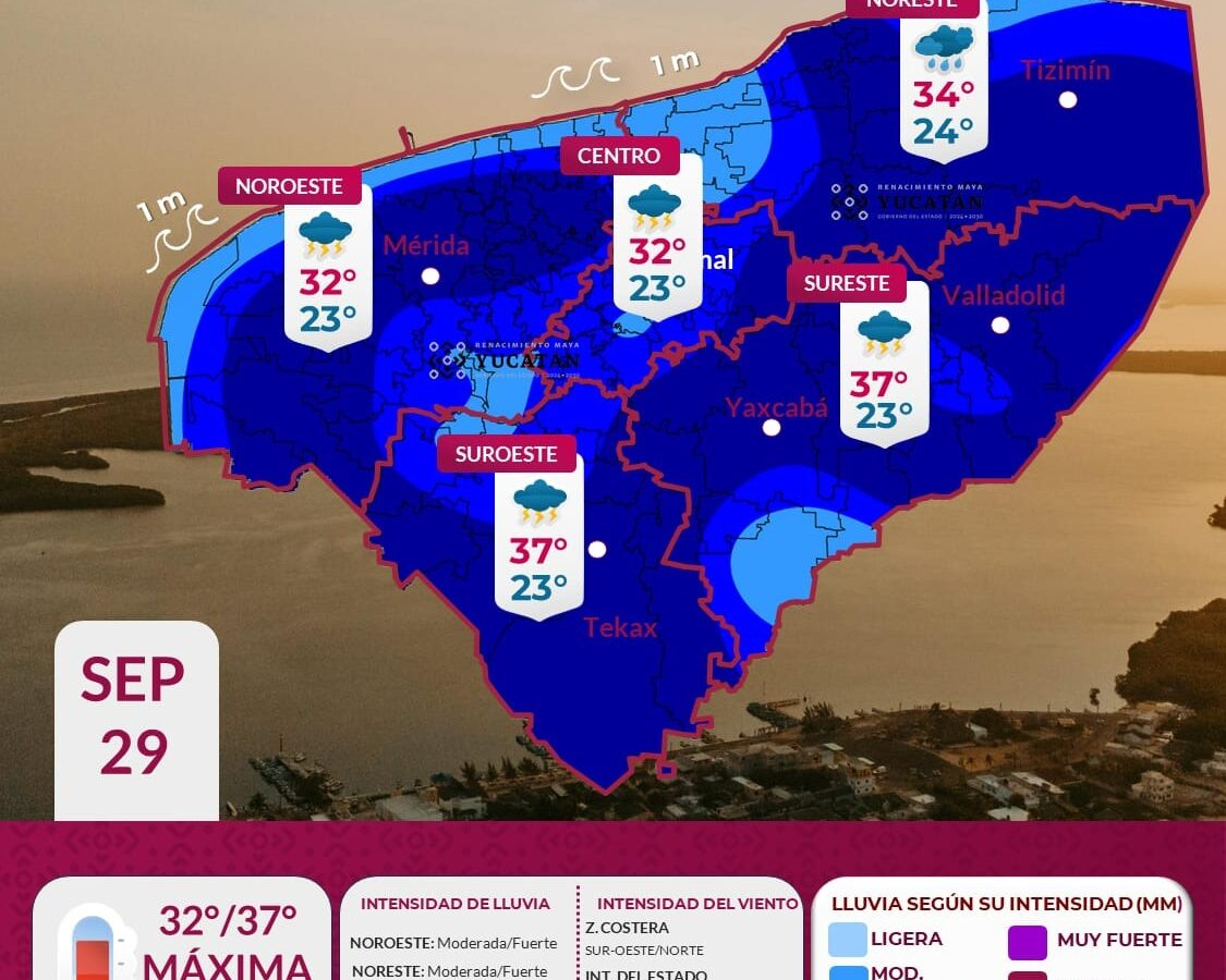 Clima hoy: Lluvias fuertes y tormentas eléctricas para este 29 de septiembre en Yucatán