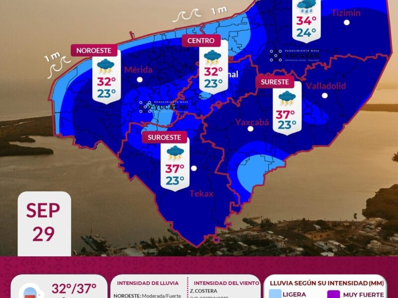 Clima hoy: Lluvias fuertes y tormentas eléctricas para este 29 de septiembre en Yucatán