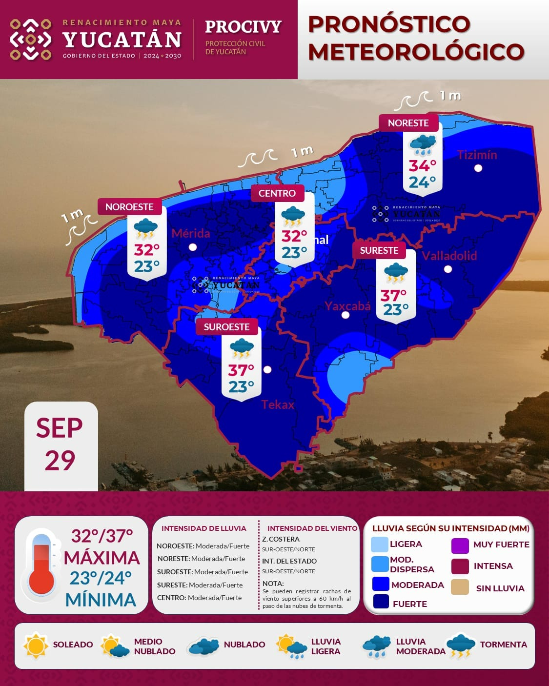 Clima hoy: Lluvias fuertes y tormentas eléctricas para este 29 de septiembre en Yucatán