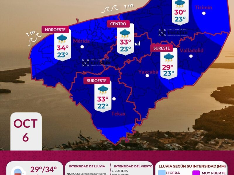 Clima: Lluvias y tormentas eléctricas afectarán Yucatán este lunes 6 de octubre