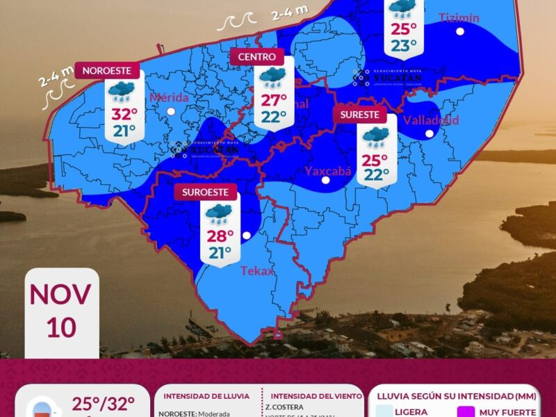 Frente Frío No. 13 provoca viento fuerte y lluvias en Yucatán este lunes