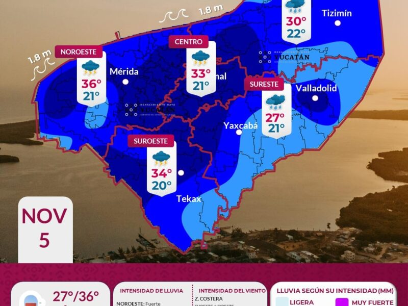 Clima hoy: Alertan por lluvias fuertes en Yucatán este 5 de noviembre