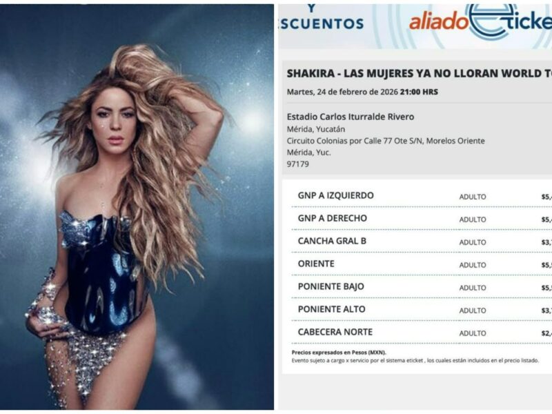 Precios de boletos para Shakira en Mérida: lista oficial 2026