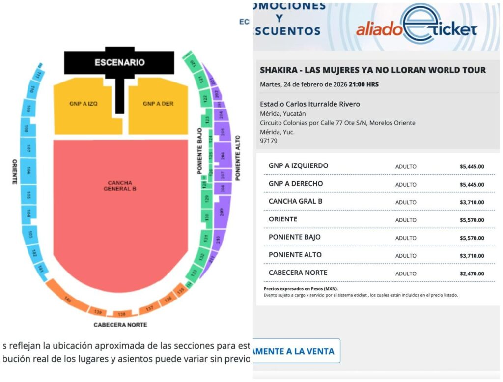 Precios de boletos para Shakira en Mérida: lista oficial 2026