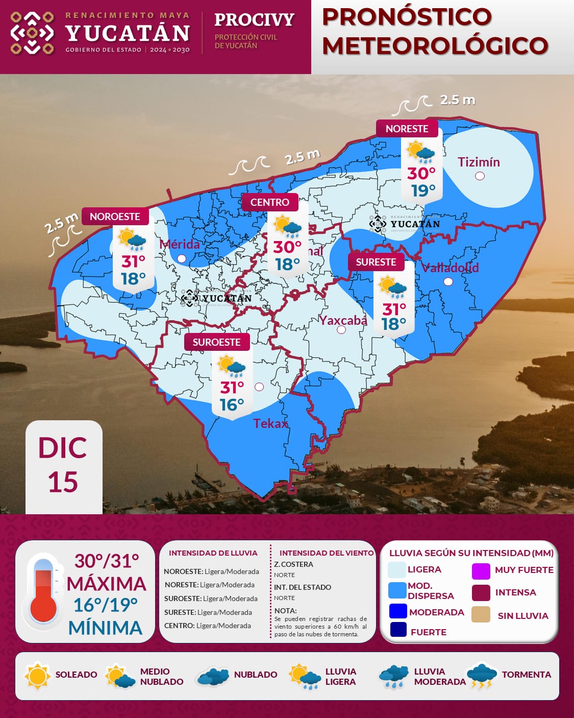 Frente Frío No.15 trae "norte", lluvias y ambiente frío en Yucatán