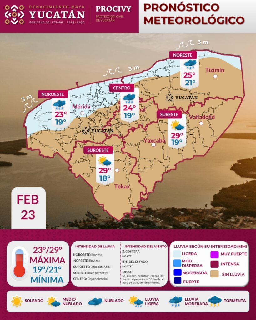 Frente frío 37 provoca “heladez” en Yucatán este lunes 23 de febrero