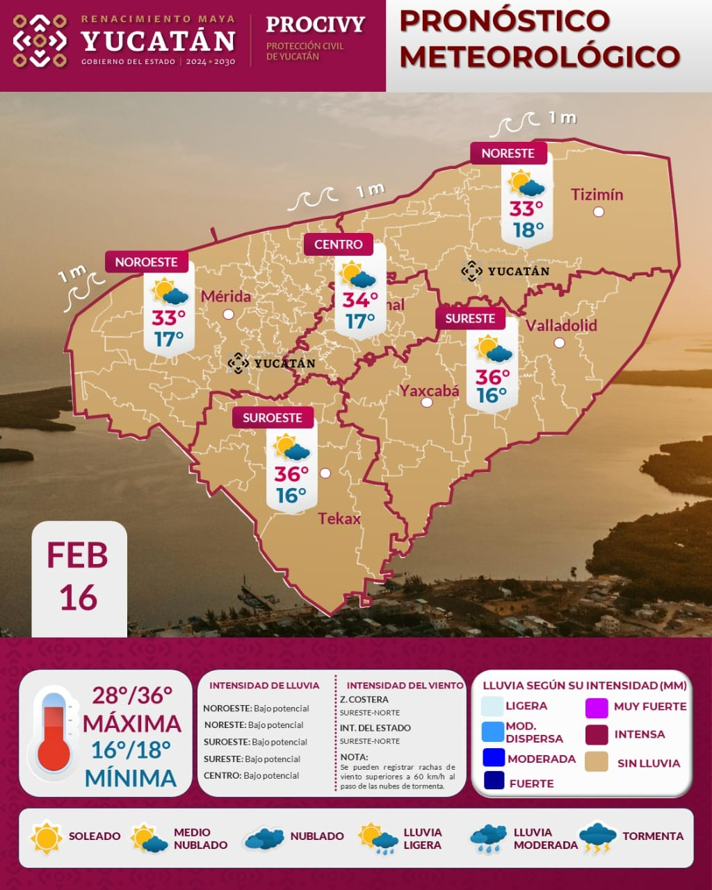 Calor intenso dominará este lunes 16 de febrero en Yucatán