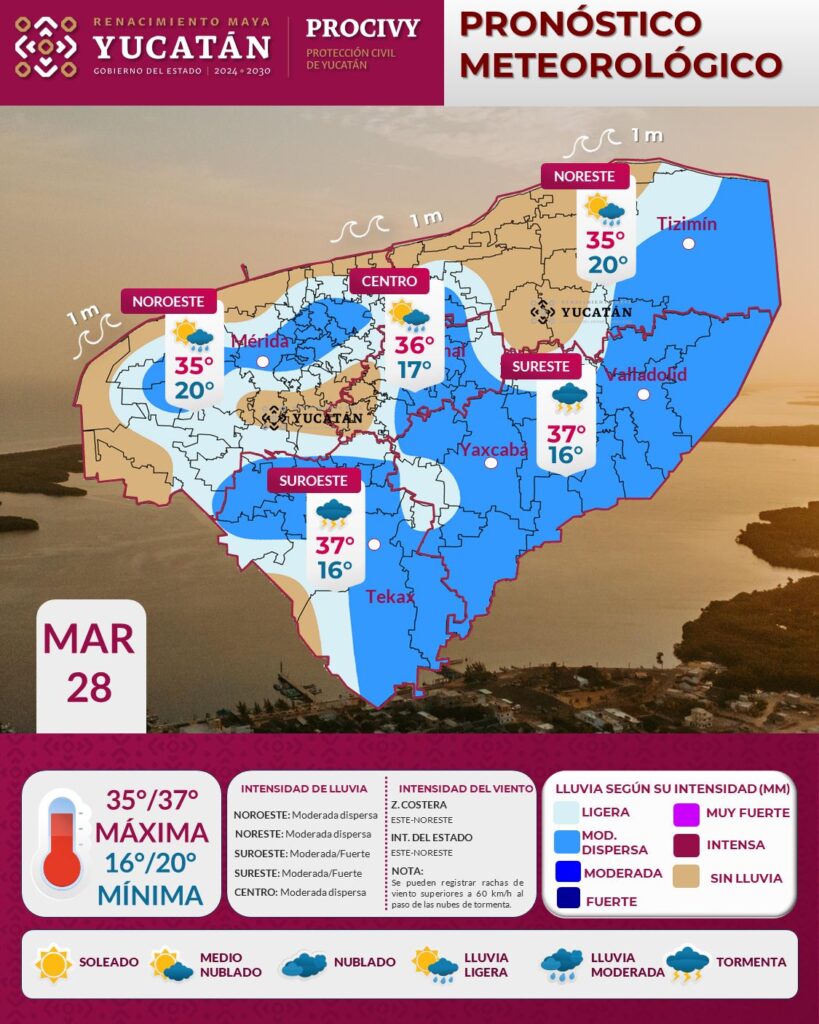 Pronóstico Yucatán: ambiente caluroso y posibles lluvias
