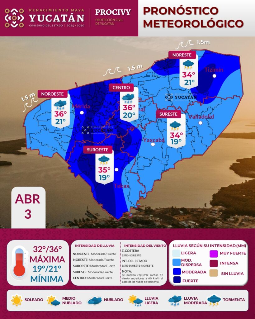 Pronóstico Yucatán: caluroso con lluvias