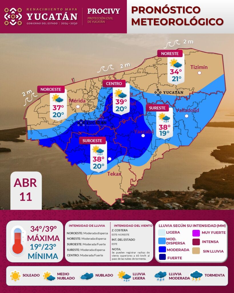 Pronóstico Yucatán: lluvias vespertinas