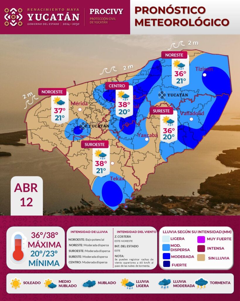 Pronóstico Yucatán: lluvias dispersas