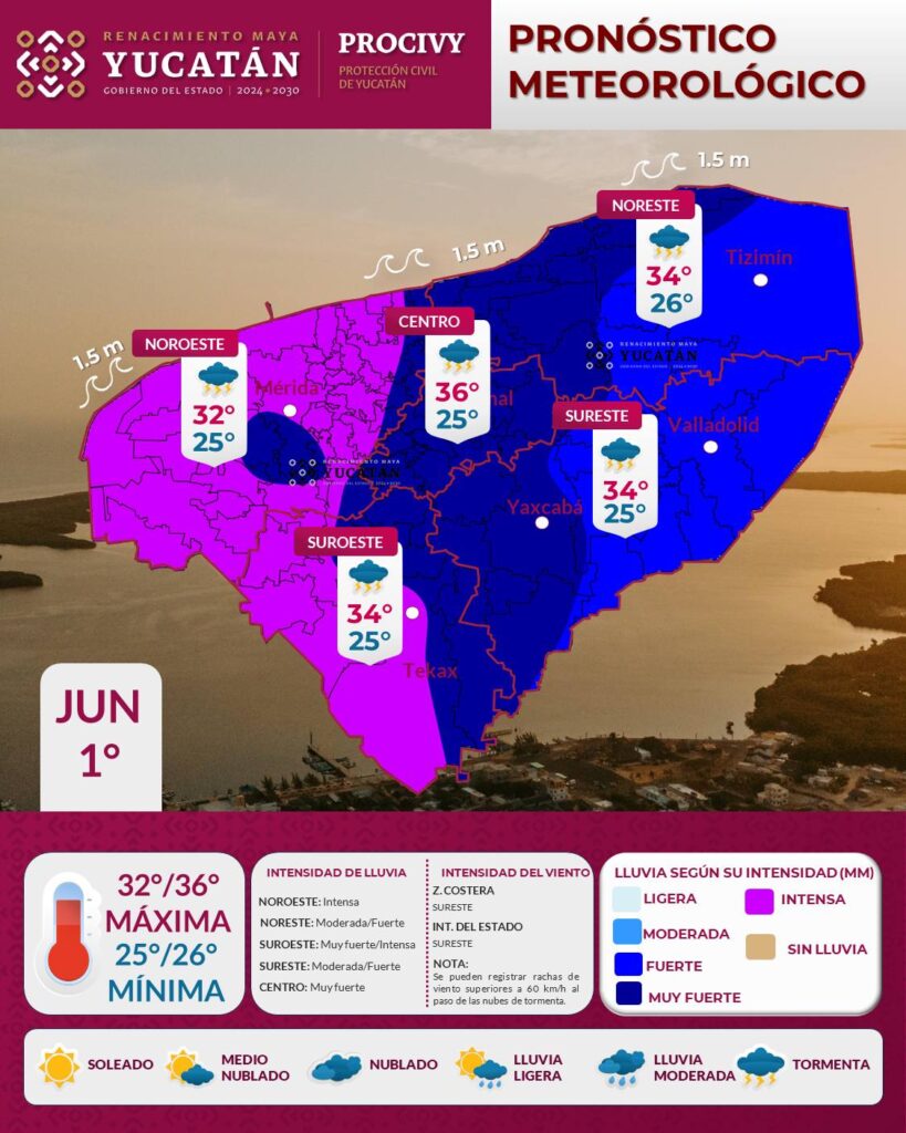 Pronóstico Yucatán: lluvias ligeras e intensas