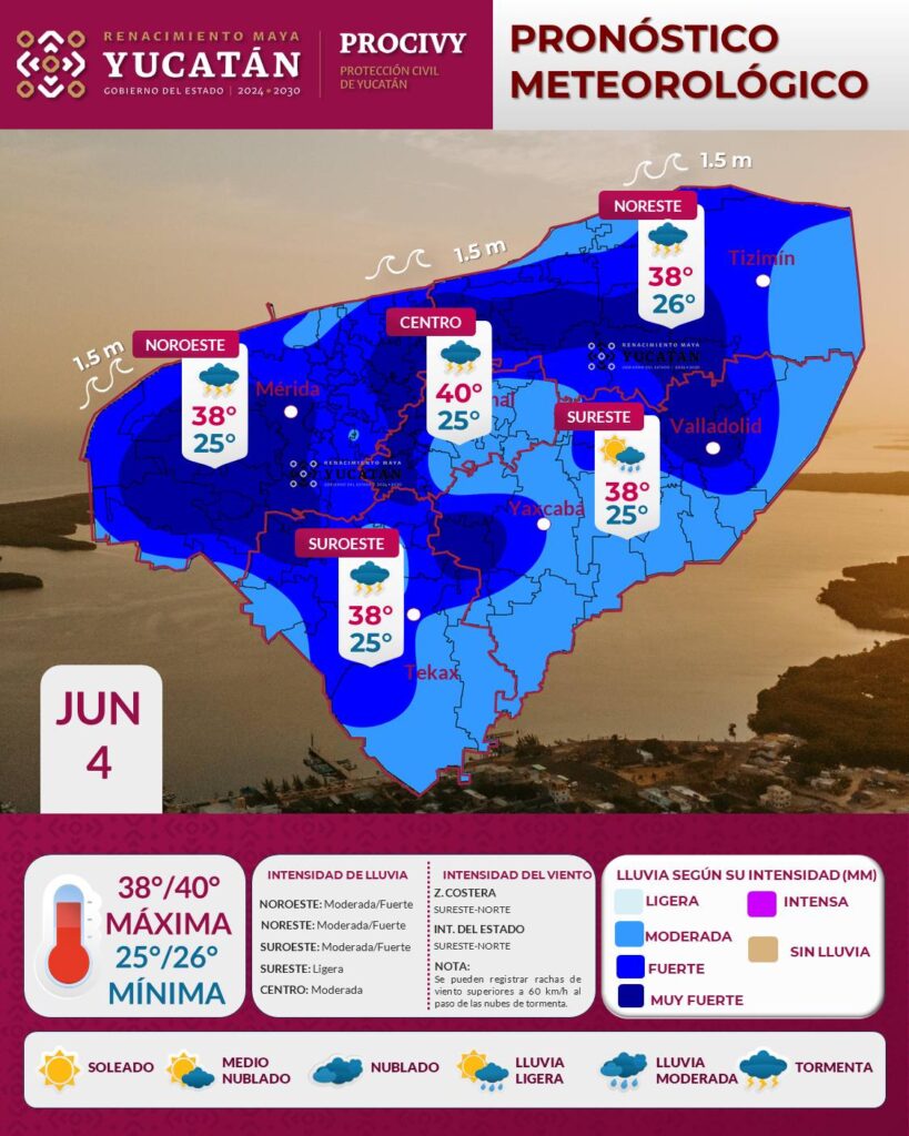 Pronóstico Yucatán: lluvias después de mediodía