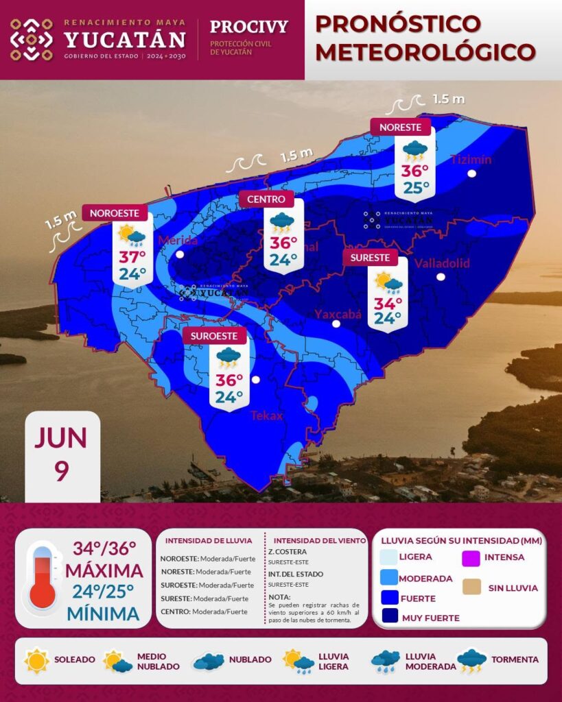 Pronóstico Yucatán: lluvias vespertinas