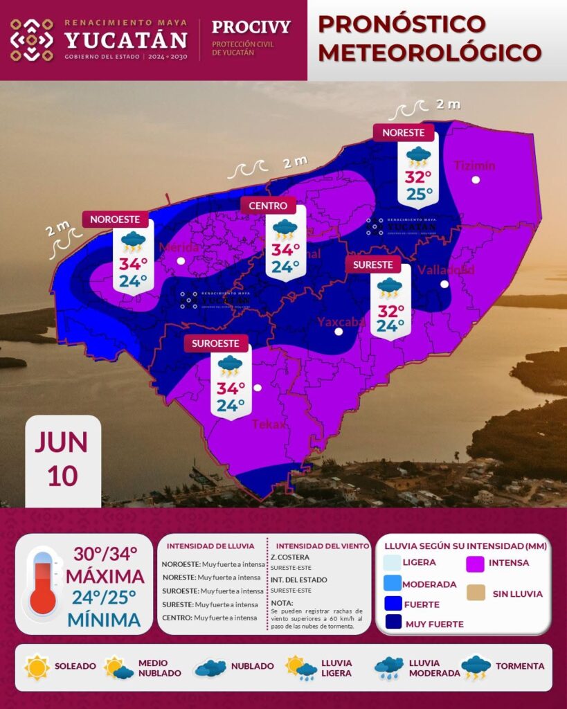 Pronóstico Yucatán: lluvias intensas por la mañana y tarde