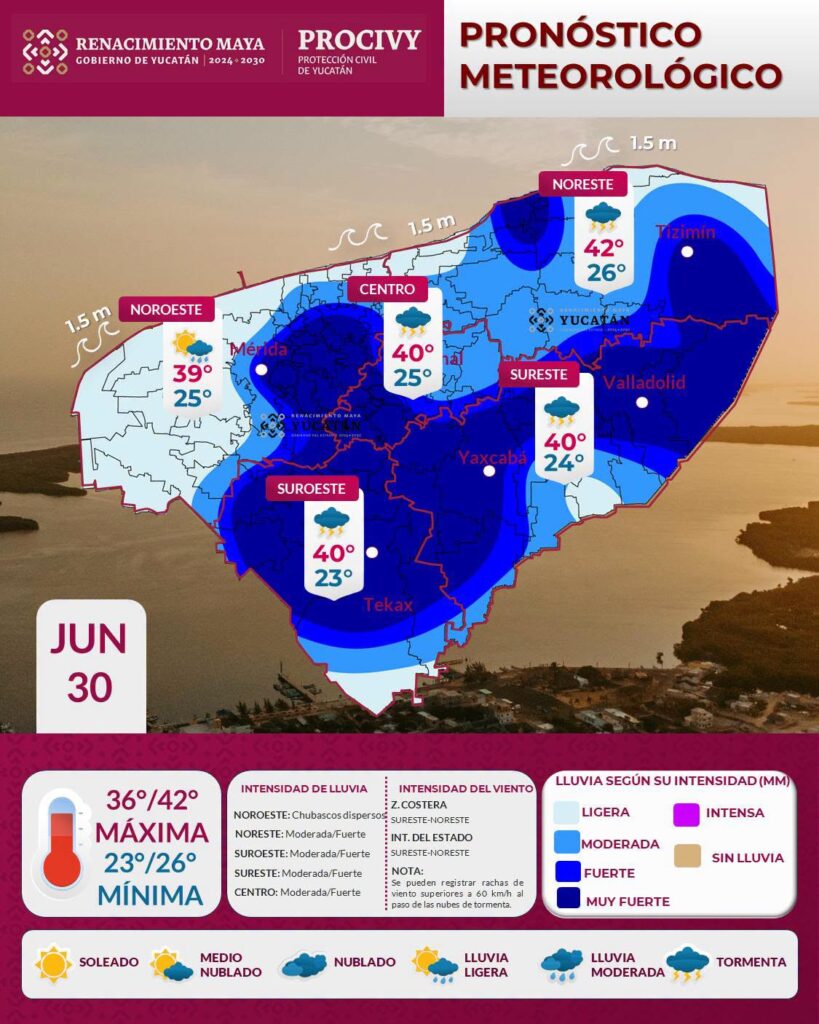 Pronóstico Yucatán: calor y lluvias moderadas