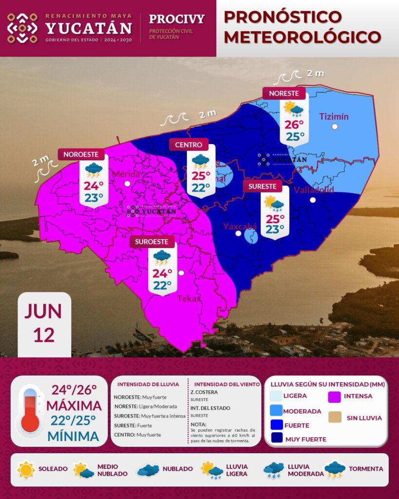 Pronóstico Yucatán: lluvias intensas