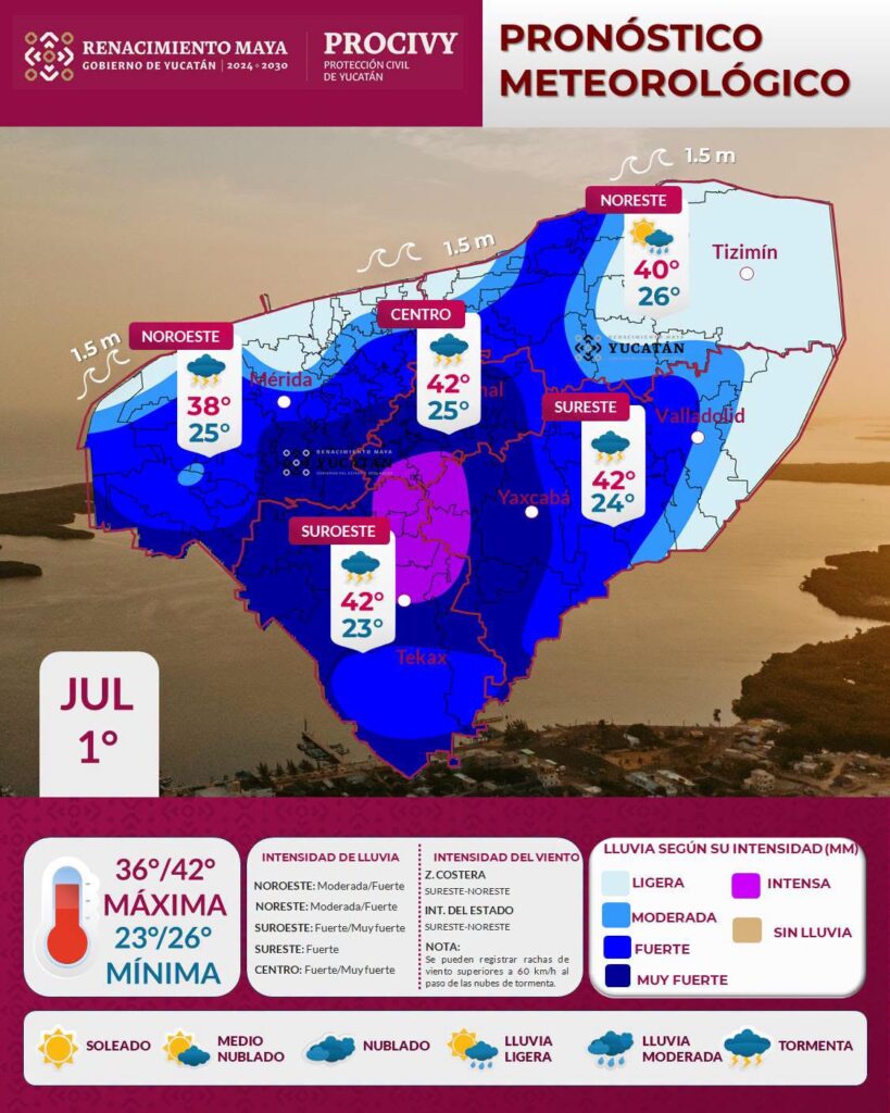 Pronóstico Yucatán: lluvia intensa en varios municipios