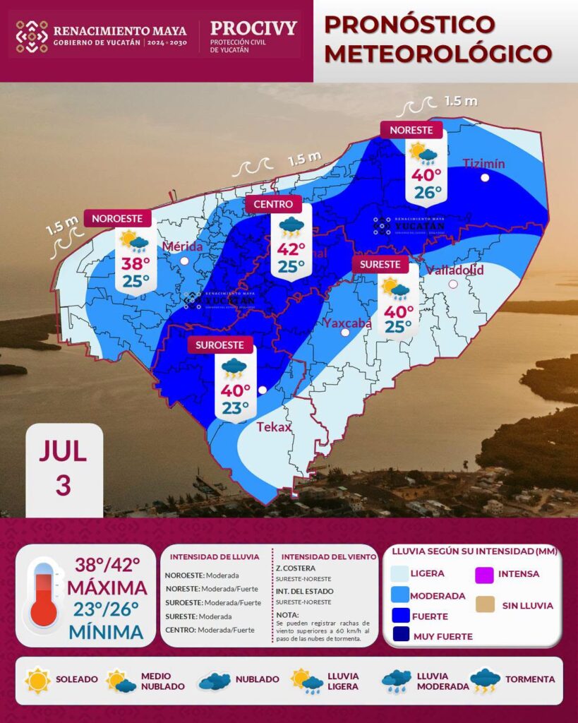Pronóstico Yucatán: lluvias moderadas
