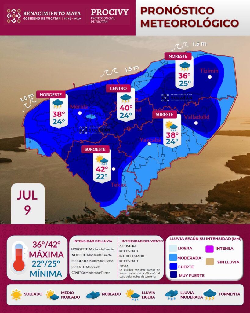 Pronóstico Yucatán: lluvias vespertinas