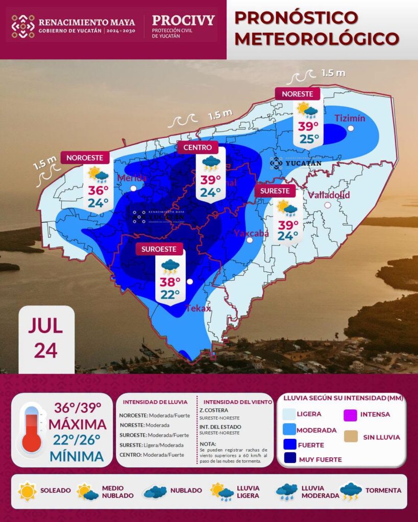 Pronóstico Yucatán: calor y lluvias moderadas