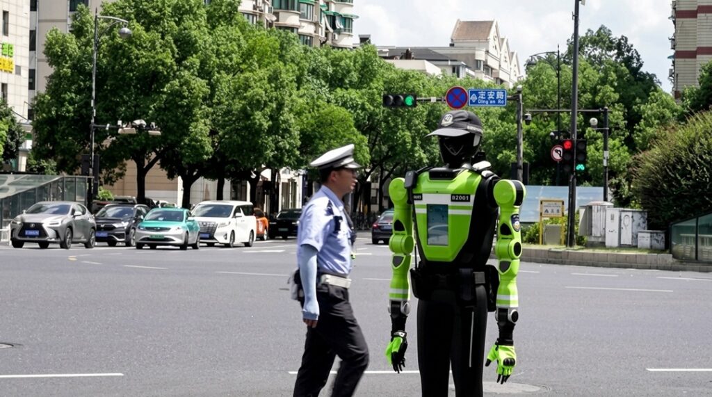 China usa robots humanoides para dirigir el tráfico